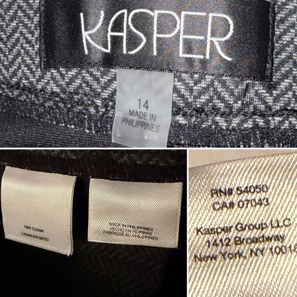 KASPER Classic Pull On Slim Stretch Herringbone Pants Workwear Charcoal Grey 14 - Picture 8 of 9